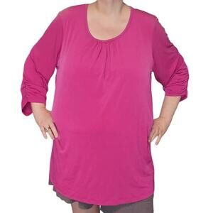 Susan Graver Size 3X Liquid Knit Ruched Sleeve Tunic A217831 in Bright Fuchsia